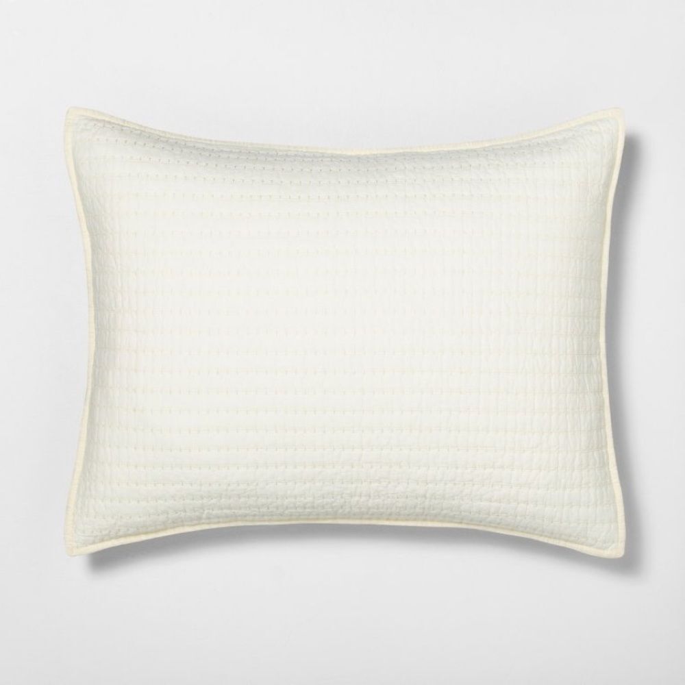 HEARTH & HAND NWT solid quilted pillow sham -cream -king
